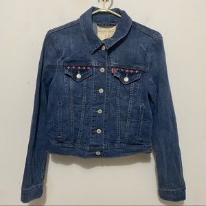 Vintage Levi Denim Jacket With Red and Silver Diamond Studs Size Medium